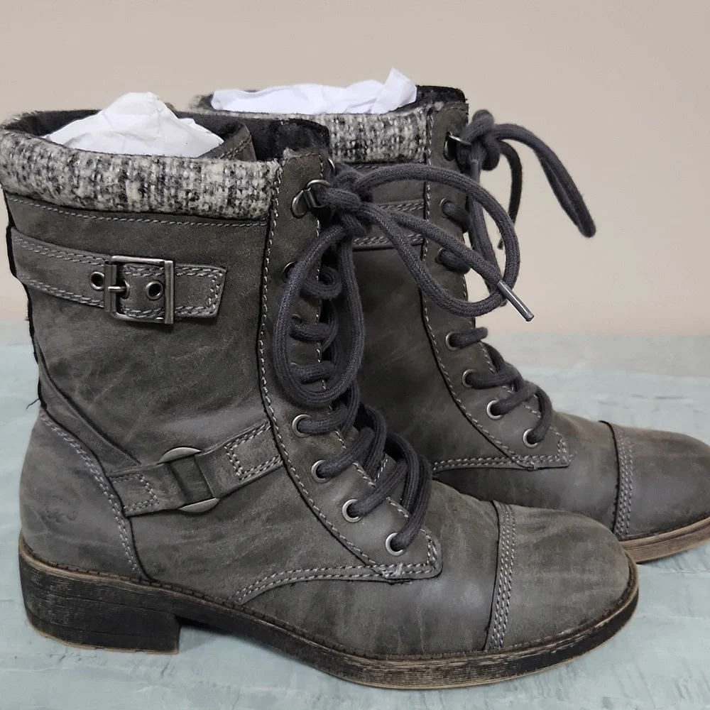 Rocket Dog Thunder Gray Leather Boots women's Size 11 - Picture 4 of 11